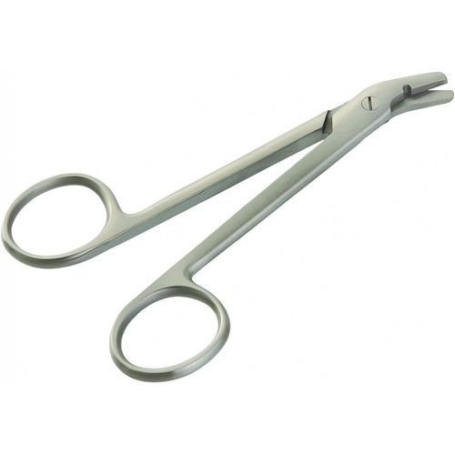 Wire Cutting Scissors 4 3/4 Angled One Serrated Blade